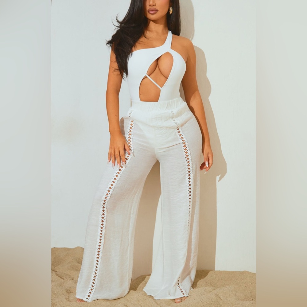 Fashion Nova Grecian Sea Breeze Cover Up Pants - White Size Small